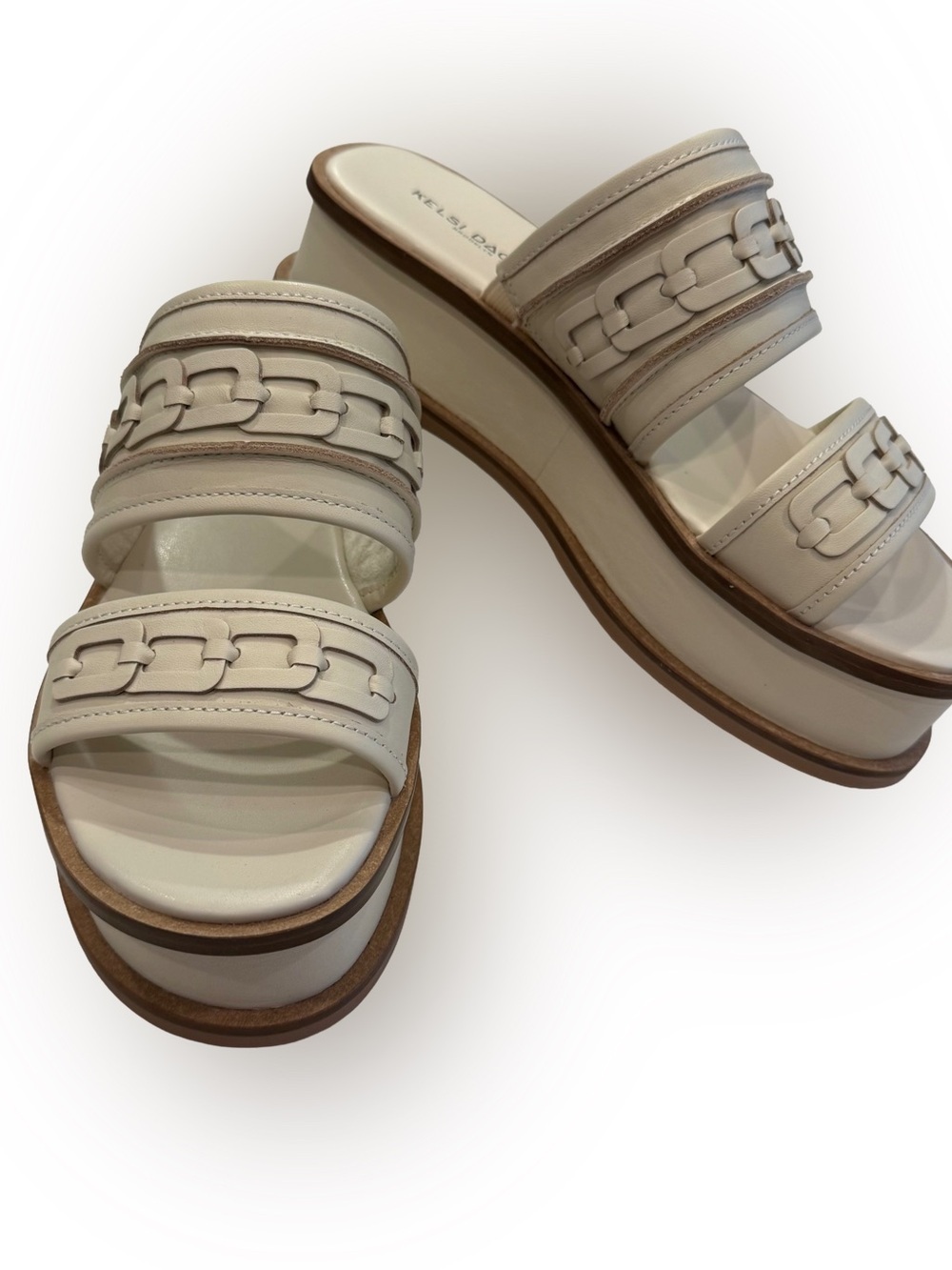 Kelsi Dagger Women's Leather Platform Slide Sandals Drift Tan Sz 7.5